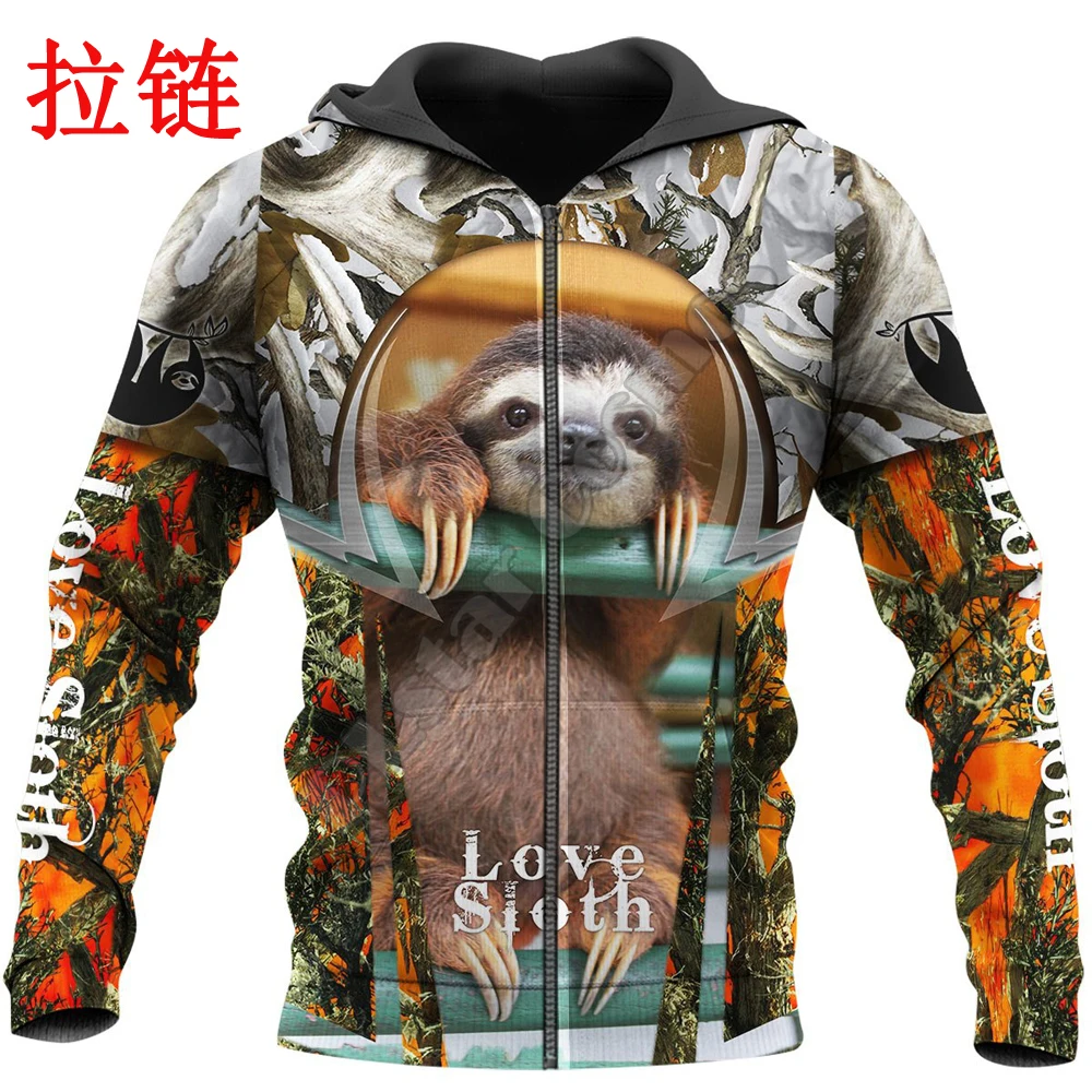 Sudadera unisex capucha cremallera KJ381 – Estampado 3D caza perezoso - imagen 3