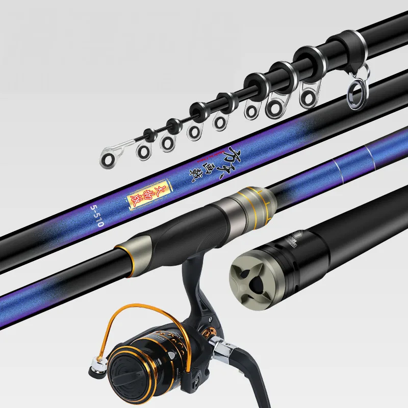 Caña de pescar telescópica de fibra de carbono, caña de pescar telescópica de sección larga, 3,1 M, 4,1 M, 5,1 M, 6,1 M, 5 # - imagen 3