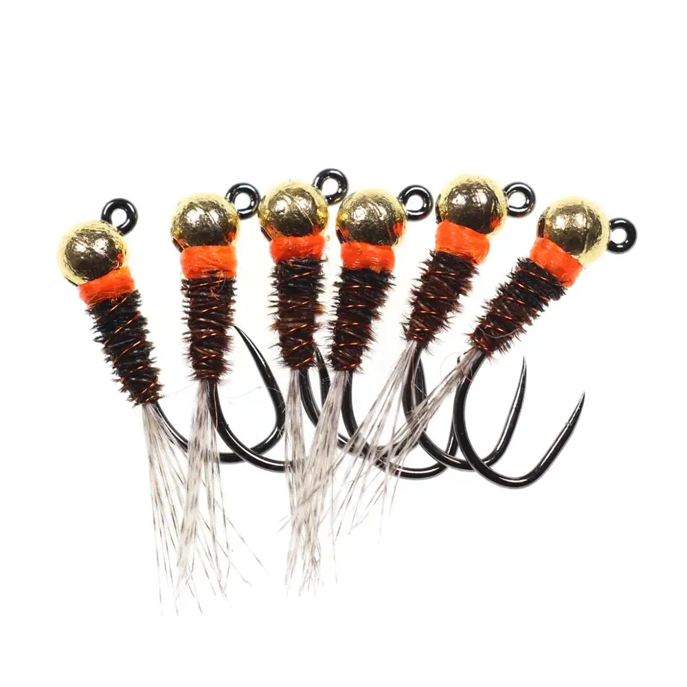 Bimoo, 6 uds., cuentas de tungsteno, Jig Head Perdigon Ninfas, Collar naranja, cola de faisán, mosca, Euro Ninfa, trucha, señuelo de pesca, moscas - imagen 5