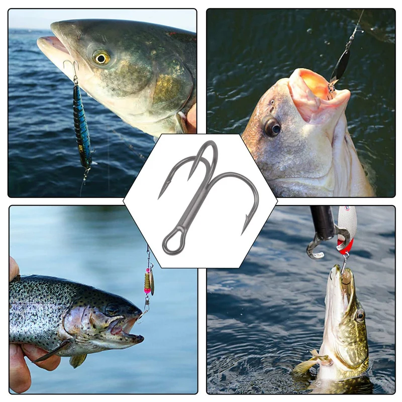 120 unids/caja Kit de anzuelos de pesca triples anzuelos triples para cebo duro Artificial lubina trucha agua salada anzuelos de pesca triples - imagen 5