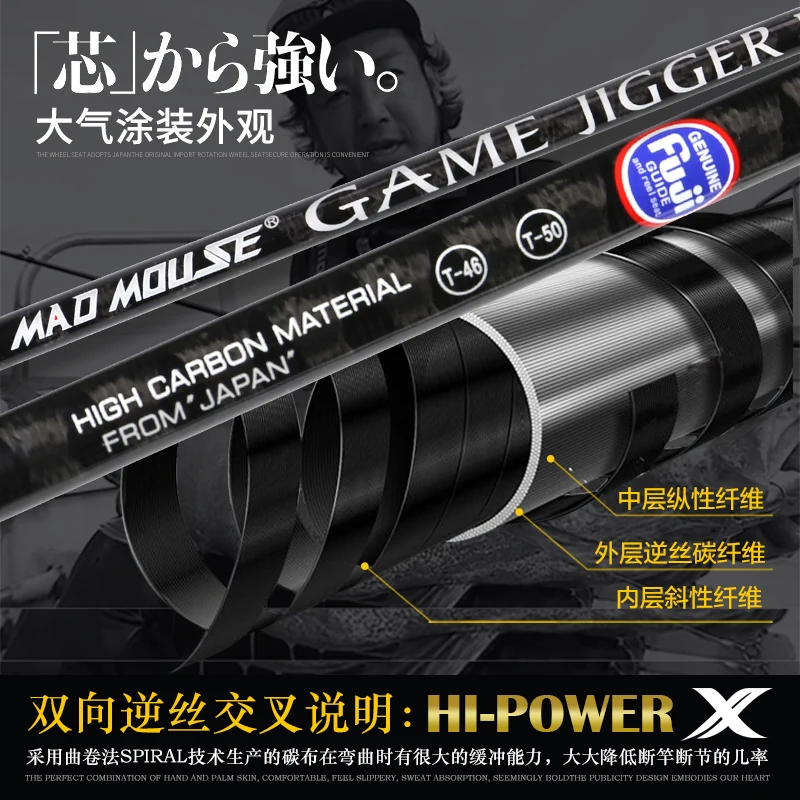 NewJapan Full Fuji Parts MADMOUSE Jigging Rod 1,8 M PE 2-4 peso de señuelo 60-200G 20 kg caña de barco giratoria/fundida caña de pescar en el océano - imagen 5