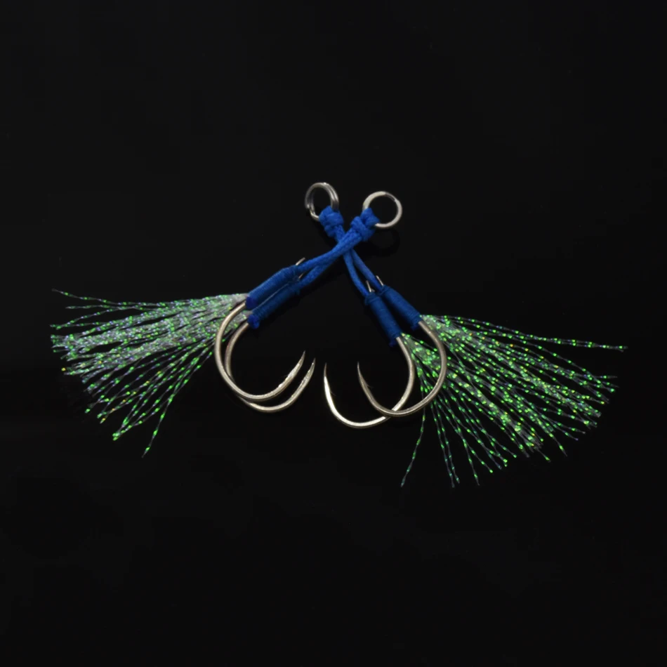 Anzuelo doble de acero al carbono con pluma, 4 unidades por lote, 10-20 # - imagen 3