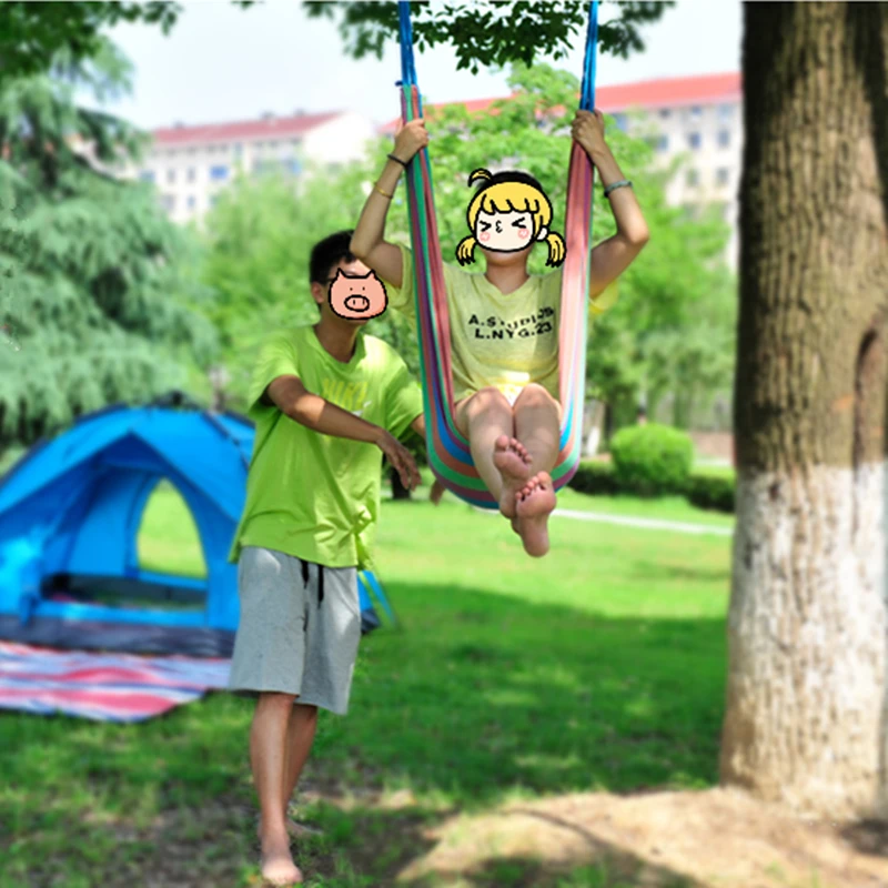 Hamaca ultraligera de Color arcoíris para exteriores, hamaca de gran capacidad de carga para interiores, columpio individual para dormitorio, Material de lona gruesa - imagen 3