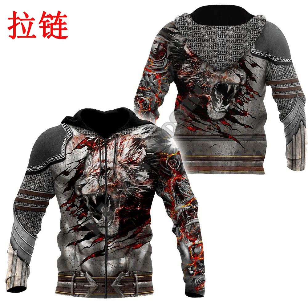 Hermoso tatuaje de León de Amor 3D completamente estampado hombres otoño Sudadera con capucha Unisex Sudadera con capucha jersey con cremallera ropa de calle Casual KJ470 - imagen 4