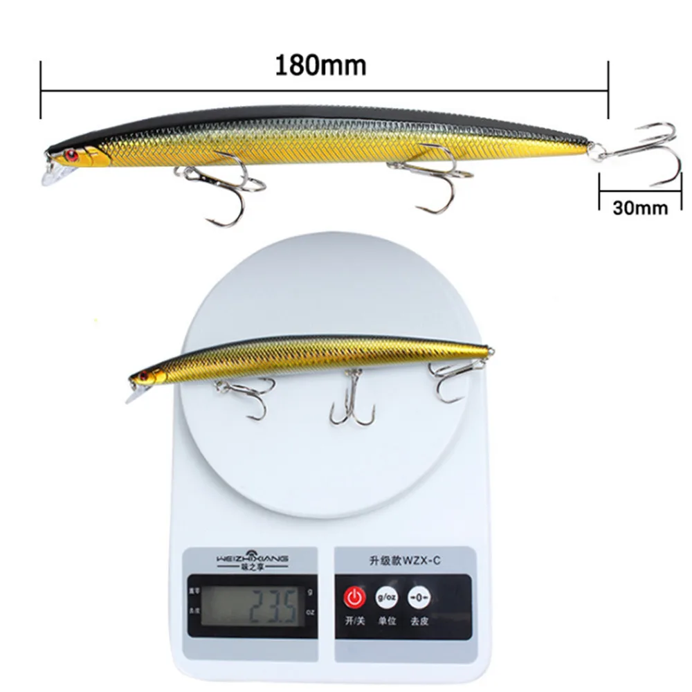 1 Uds 18cm 23g modelo caliente Minnow señuelo de pesca cebo Artificial duro ojos 3D Wobblers Crankbait 2 #   Anzuelos Aparejos de pesca de luccio marino - imagen 2