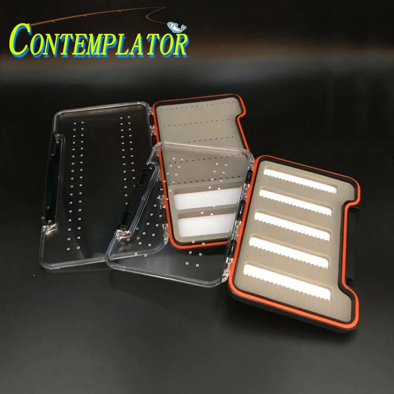 Caja de almacenamiento de plástico ABS para moscas, bolsillo pequeño/grande, transparente, resistente y duradero, para pesca con mosca de un lado