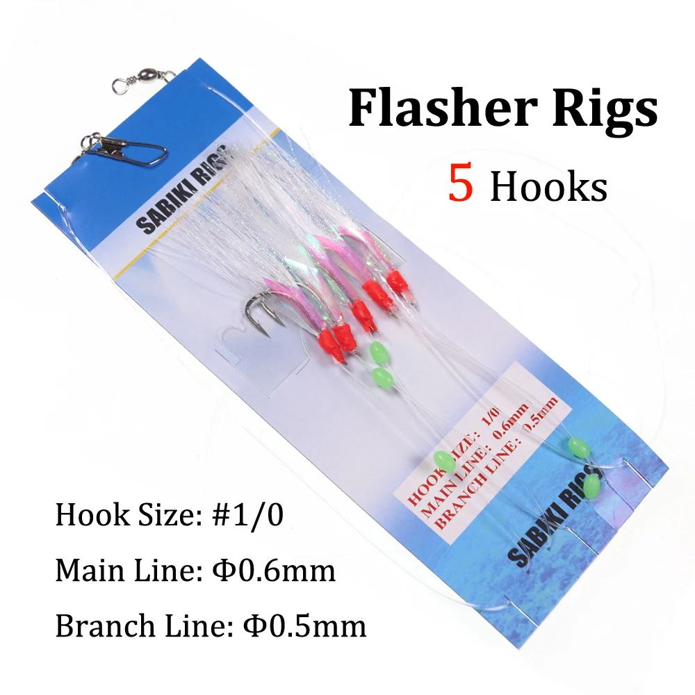 10 bolsas/lote # Aparejos Sabiki para pesca en el mar, cabeza de pluma/tubo de oropel/piel Flash, anzuelo de Jigging de acero rico en carbono, señuelo para arenque, 1/0 - imagen 5