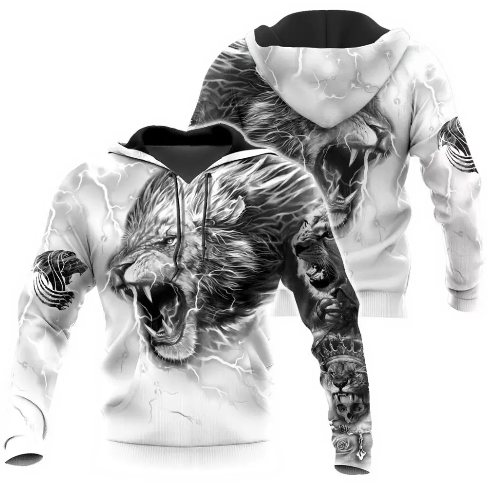 Sudadera con capucha 3D tatuaje León hombre ropa urbana Harajuku - imagen 3