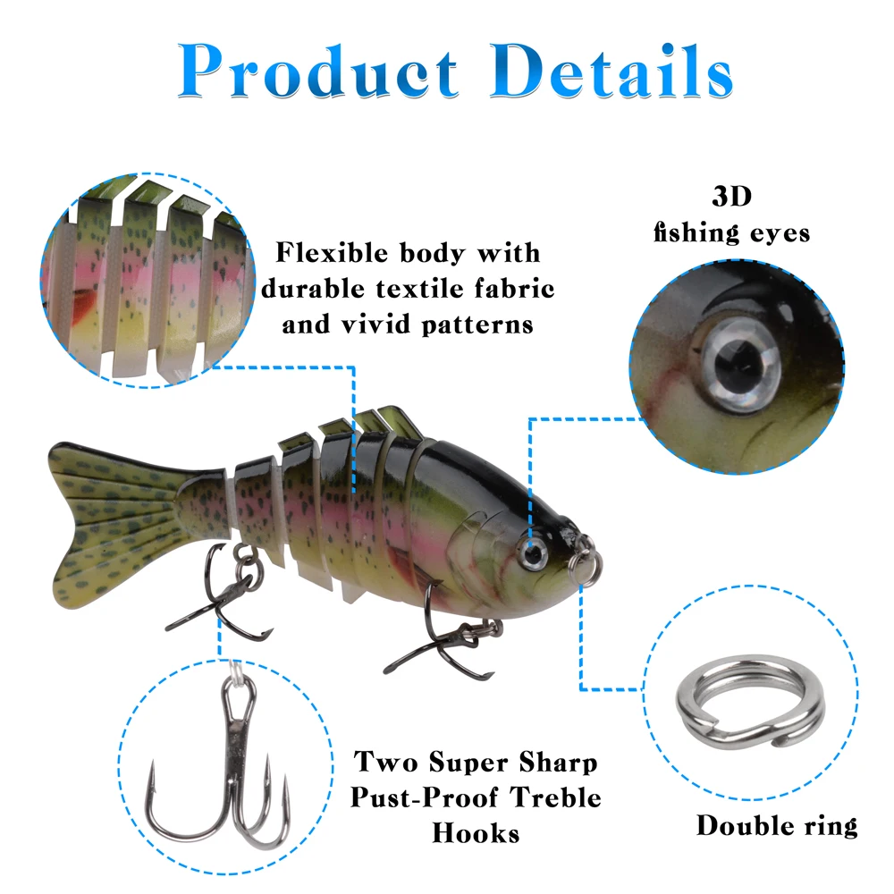 Señuelos de Pesca de lubina y trucha, cebos artificiales multiarticulados con anzuelos agudos afilados, 10cm, 15g, 5 uds. - imagen 3