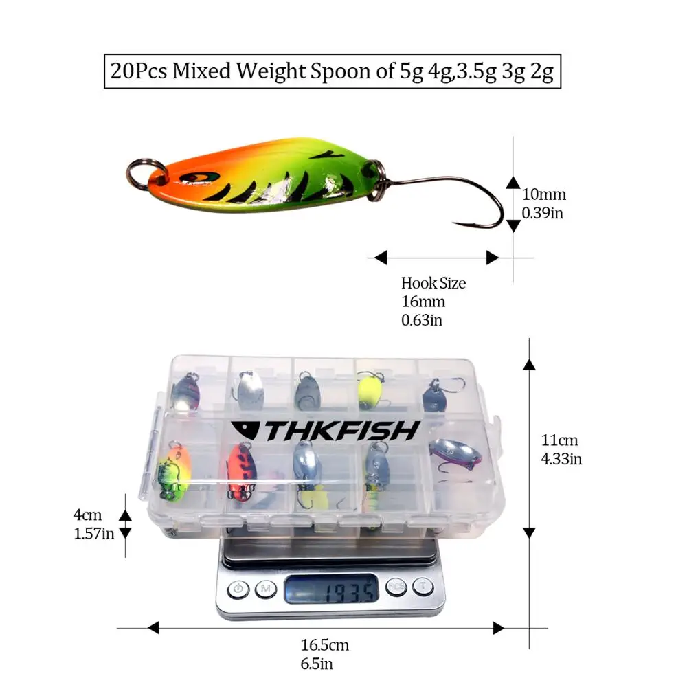 THKFISH-Juego de anzuelos giratorios de pesca de 20 piezas, cebos duros artificiales, señuelos de cuchara de trucha, 2g, 3g, 3,5g, 4g, 5g - imagen 2