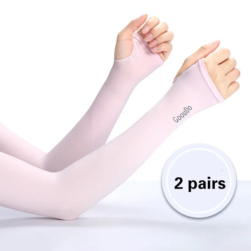 Protectores de brazo de seda helada, manguitos de protección solar, UV, 2 pares - imagen 3