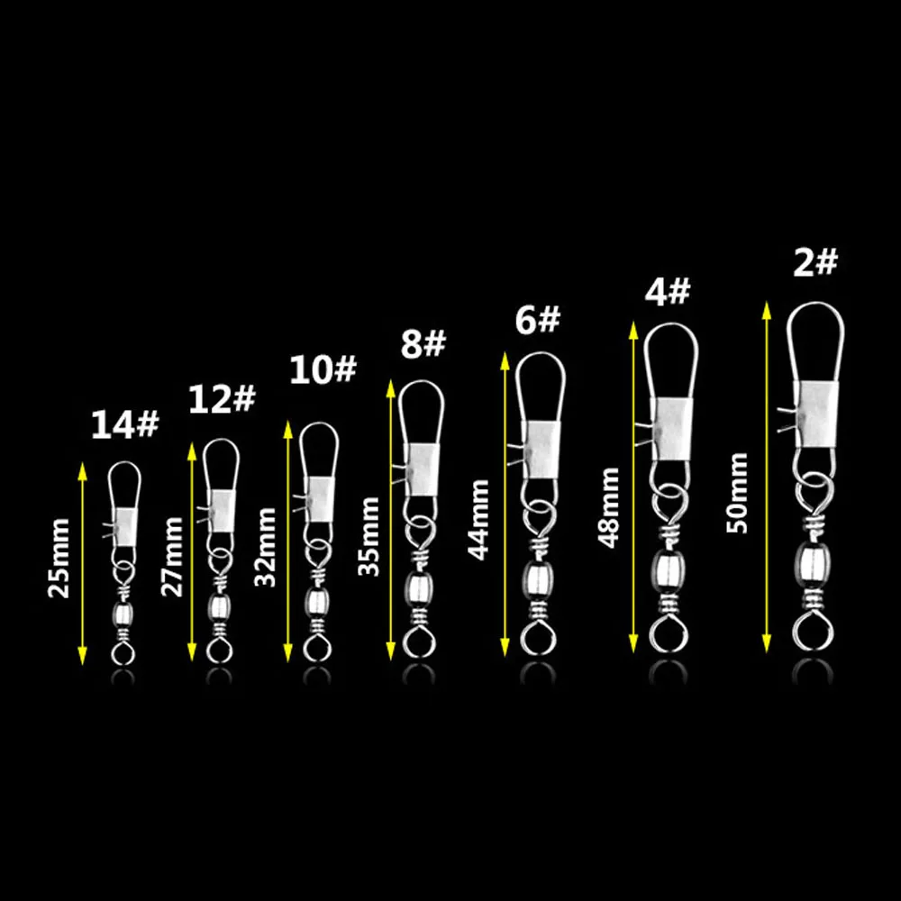 50 Uds. Giratorios de acero inoxidable conector de pesca Pin rodamiento giratorio con línea de anzuelo a presión conectores de señuelo accesorios de aparejos - imagen 3