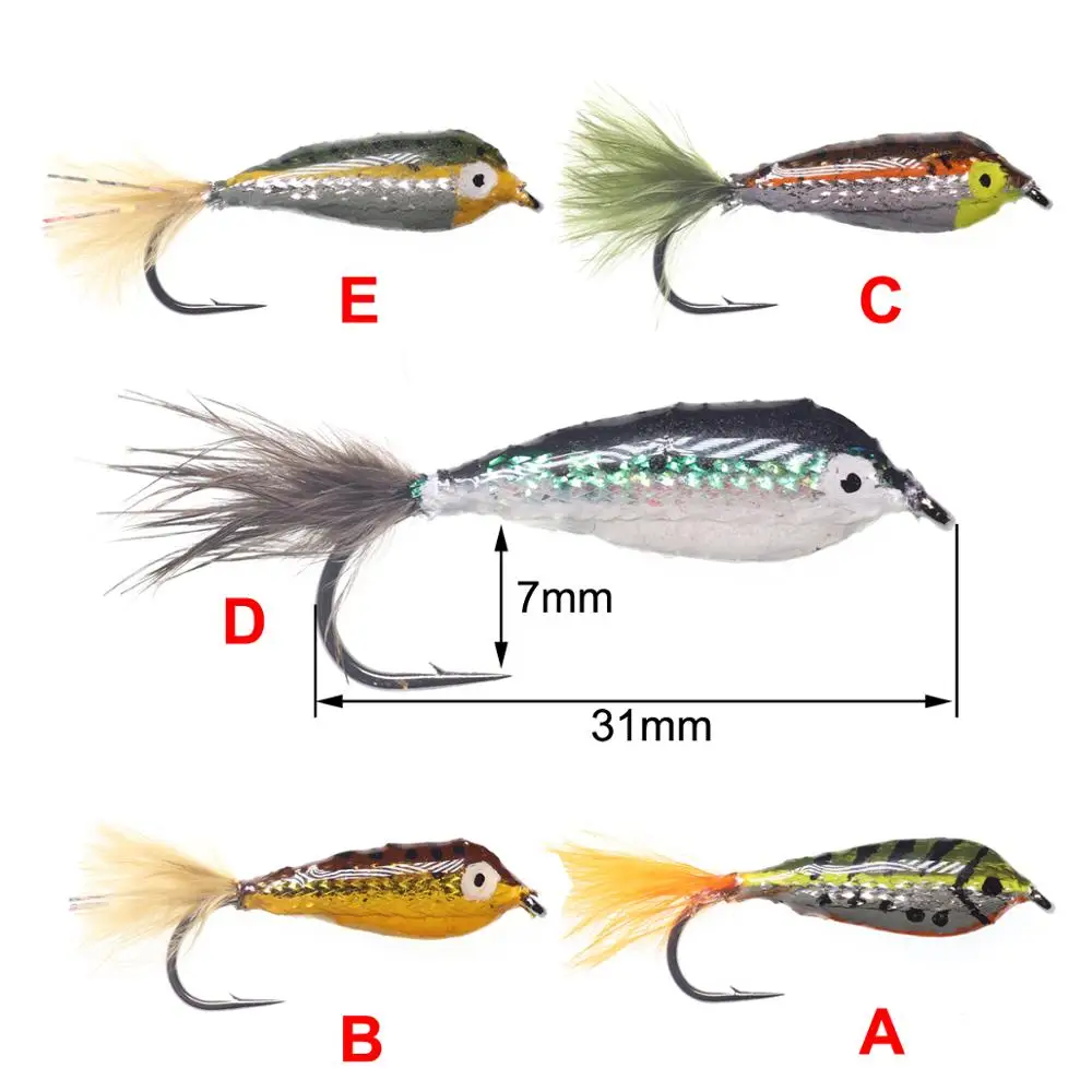 Bimoo 4PCS # 4 # 10 Epoxy Minnow Streamer Fly 6 colores trucha pesca con mosca cuchara cebo señuelo - imagen 2
