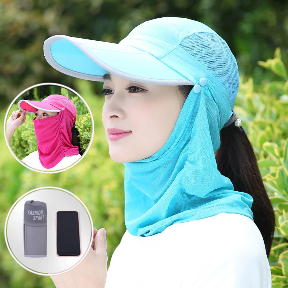 Gorros con solapa para hombre y mujer, gorra con protección Solar UV de 360 grados, visera para el sol, plegable, extraíble, máscara facial para el cuello, para verano - imagen 5