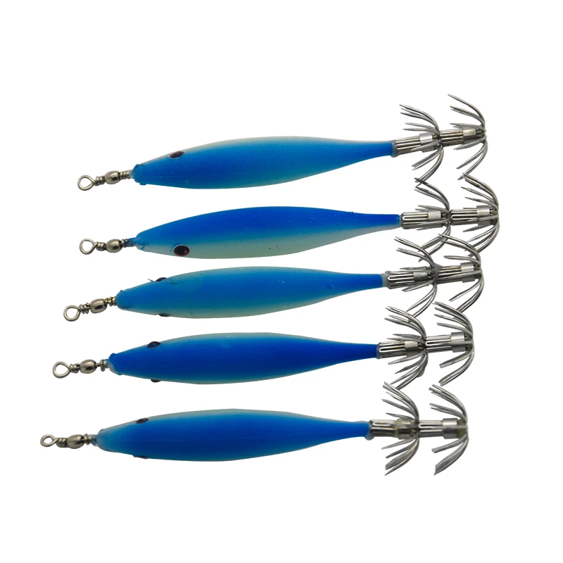 Bolsa de Señuelos de Pesca, plantillas de gancho de calamar, cuerpo fluorescente, doble paraguas, anzuelo de gamba, cebos 3D, ojos luminosos, LuresSquid, cebo oscilante, 5 uds. - imagen 4