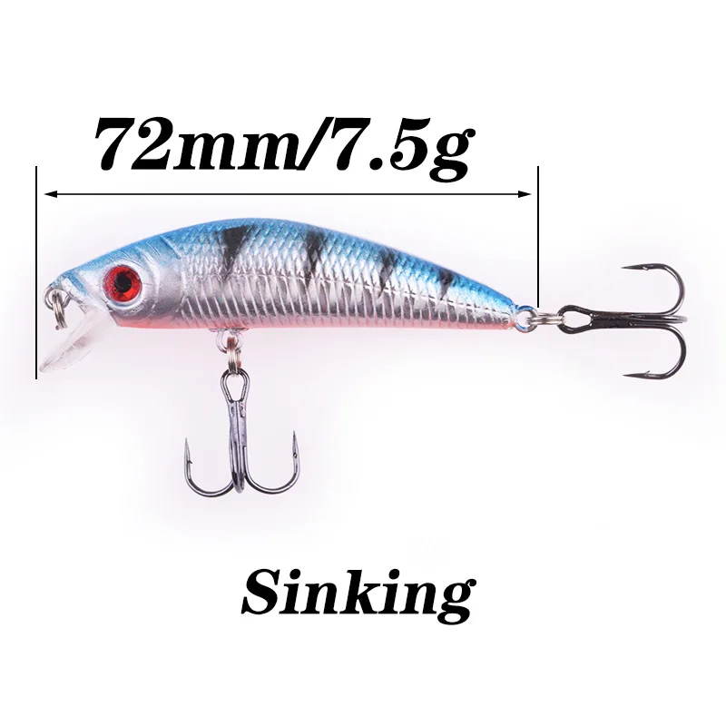 Juego de Señuelos de Pesca de colores mixtos, Kit de cebo duro Crazy Minnow de 7,2 cm y 7,5g con gancho triple, aparejos de Pesca oscilantes, 5 unids/lote - imagen 2