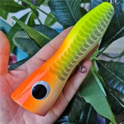 SWOLFY-señuelo Popper de madera de boca grande, cebo de pesca de superficie GT, 15CM/70g, 2 unidades por lote