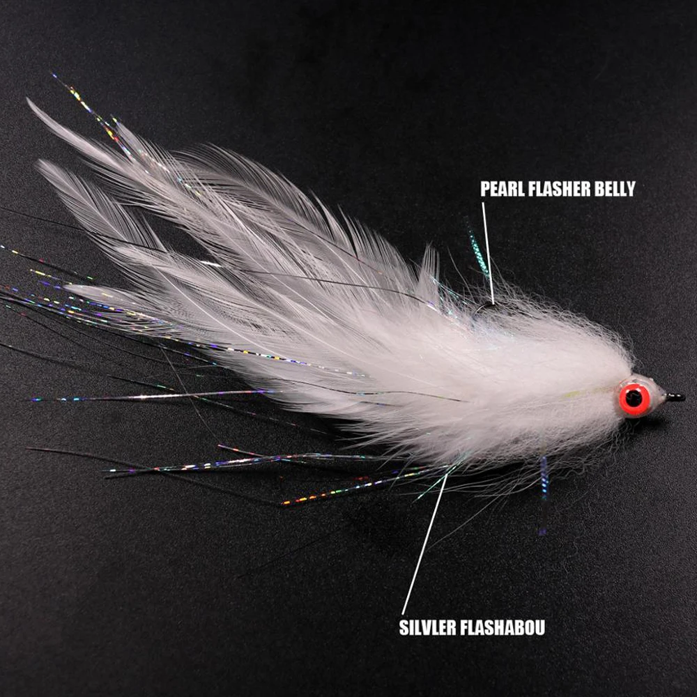 Bimoo 2/0 cabeza colgante Lumo ojos 3D serpentina blanca cebo para peces mosca para pesca de lubina Muskie Pike - imagen 3