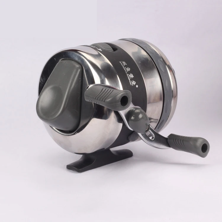 Carrete de pesca grande y cerrado, bobina de Metal de camuflaje, carrete de tirachinas para caza al aire libre con línea de nailon 7 # BL40 - imagen 4