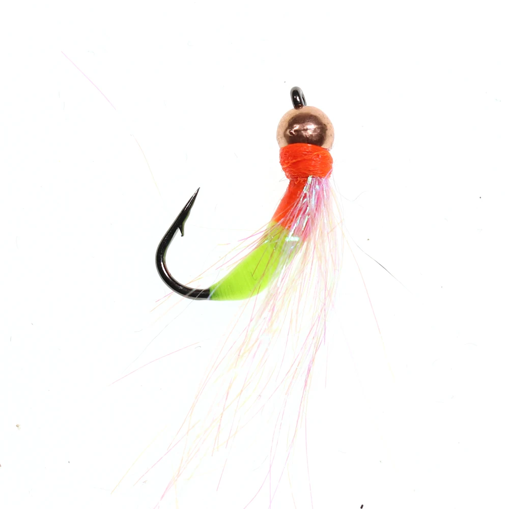 Bimoo-SEÑUELOS fluorescentes para pesca en hielo, cebo para Ninfa, Flashabou, oropel, moscas, cuentas de tungsteno, Arco Iris, Brook, trucha, lucios grises, #8, 6 uds. - imagen 5