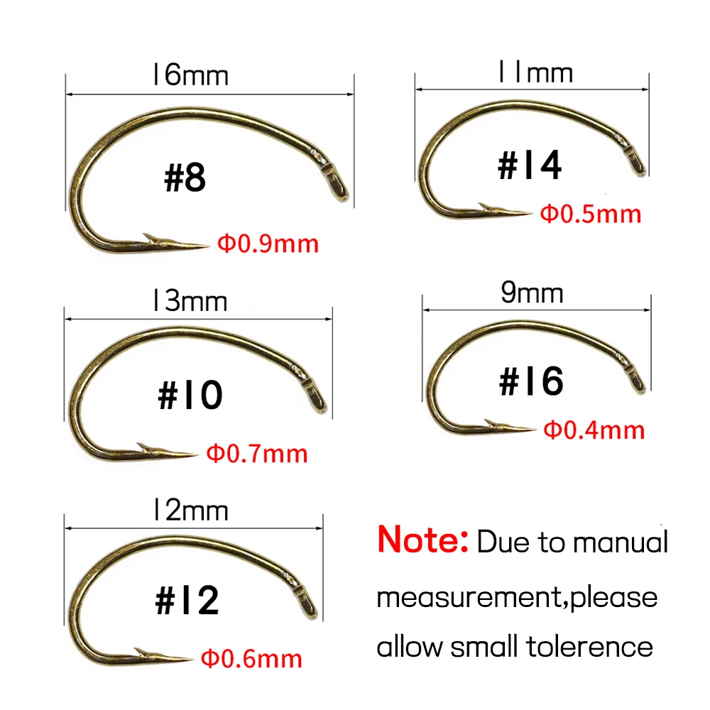 Bimoo 500PCS # 8 - # 16 anzuelo de atado de moscas bronceado con vástago curvo de ojo descendente para larvas de camarones Scud Pupae San Juan gusanos ninfas anzuelo - imagen 2