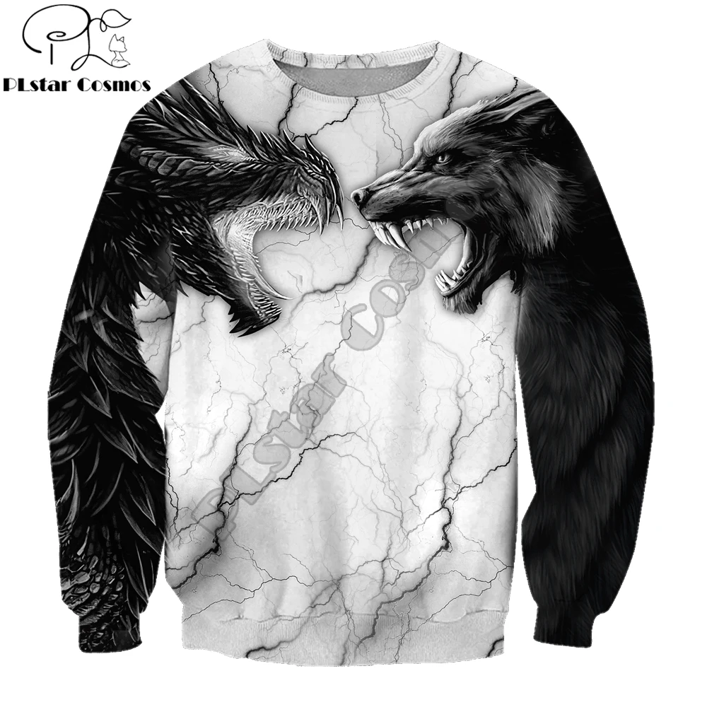 Tatuaje dragón y lobo 3D impreso moda hombres otoño sudaderas con capucha sudadera Unisex ropa de calle Casual chaqueta con cremallera pulóver KJ499 - imagen 4