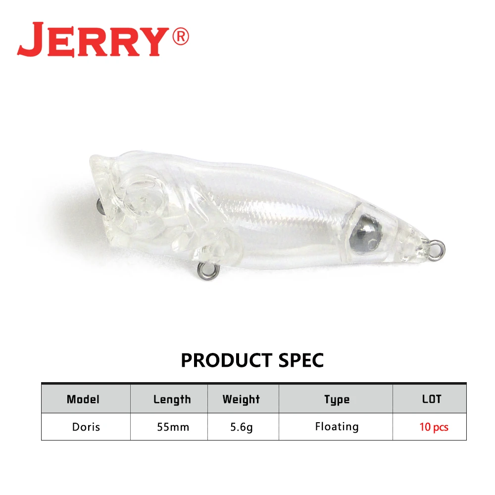 Jerry Doris-Tapones de cebo duro para Pesca giratoria, señuelos de superficie flotante, Cuerpo en blanco, 10 piezas, 55mm - imagen 2