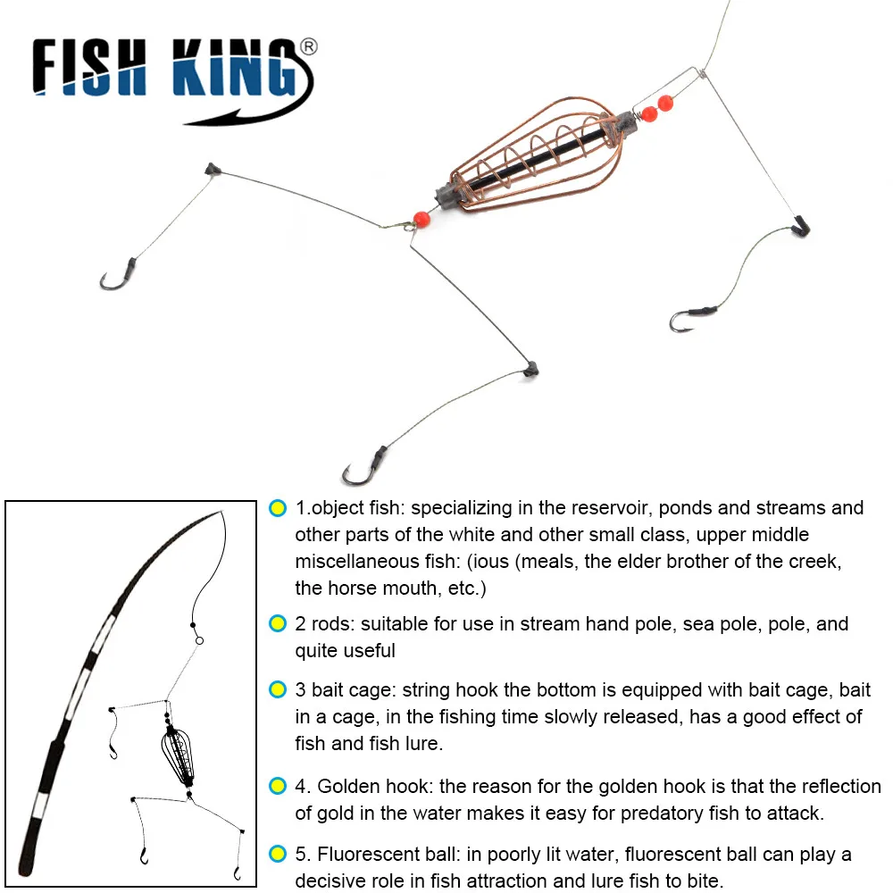 FISH KING-alimentador de pesca de carpa con resorte, jaula de cebo de pesca, juego de aparejo de anzuelo, plomo hueco, método en línea, herramienta de alimentador de jaula, aparejos de pesca - imagen 5