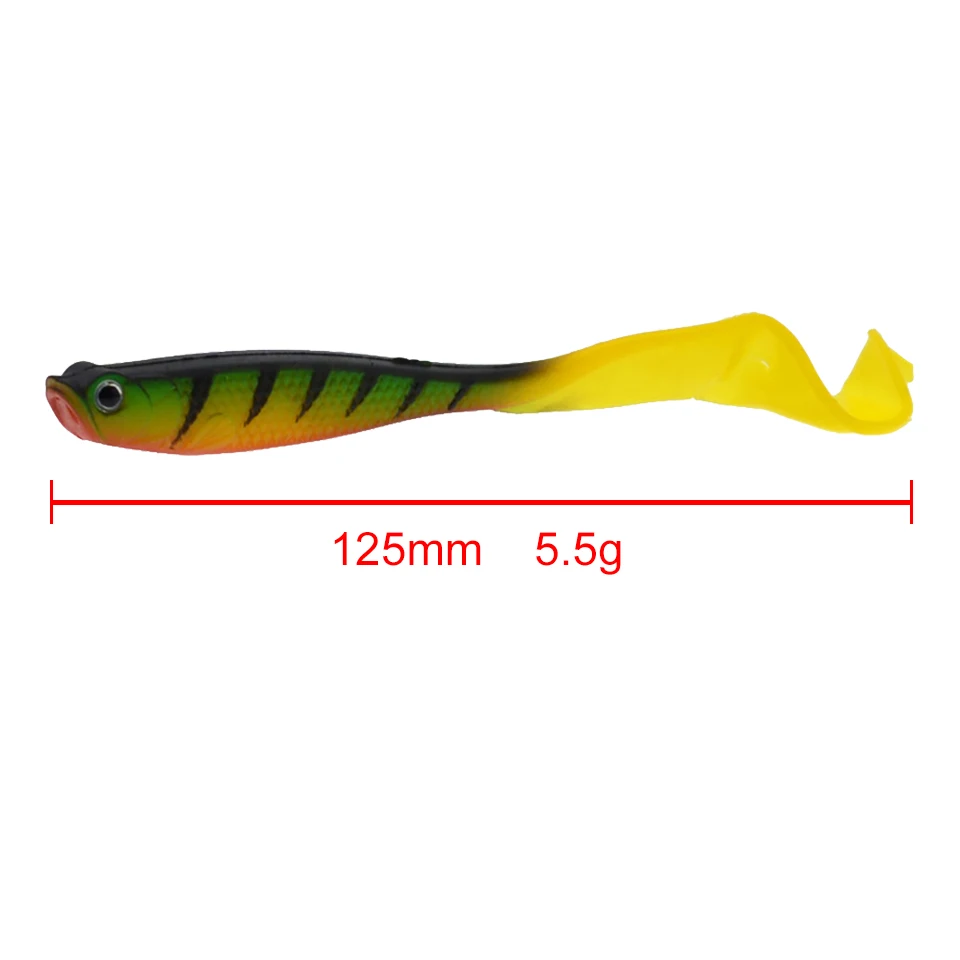Señuelo suave de 125mm y 5,5g, 4 unids/lote, de vientre abierto, ojos 3D huecos, anzuelo de pesca, Wobbler, cola larga, cebo Artificial, aparejos de pesca - imagen 2