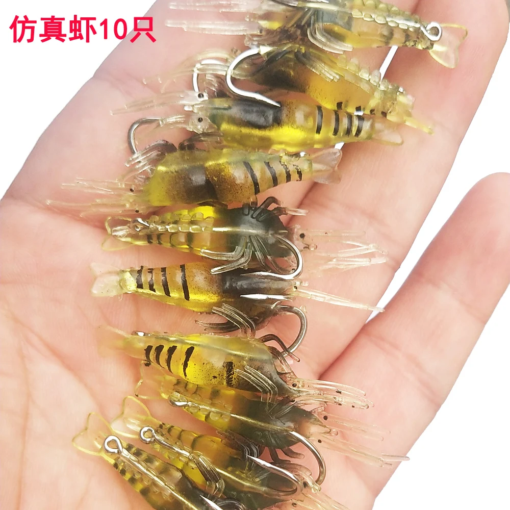 10 Uds Isca Artificial suave camarón señuelo gusano para cebo de Pesca 1,3g/5cm gancho afilado Crankbait señuelos silicona Shone gambas cebo Pesca - imagen 5