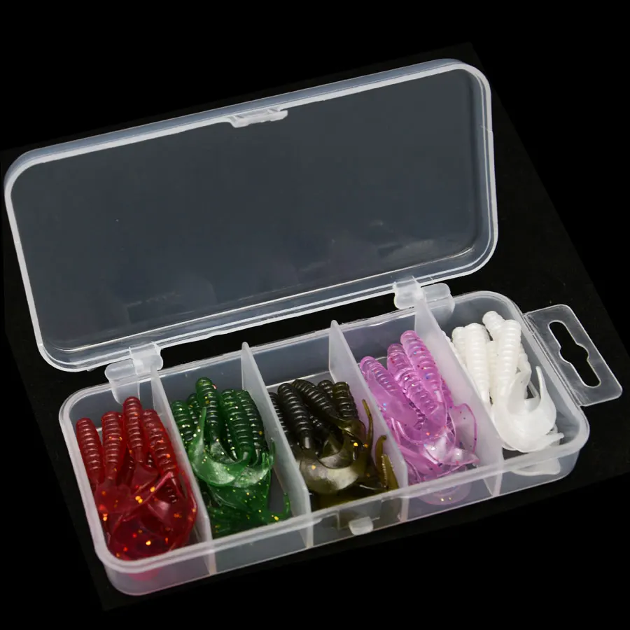 Paquete de caja JYJ 30 Uds 50 Uds 4cm 5cm 6cm señuelo de sílice suave grub gusano cebo de gusano con cola en T isca pesca cebo de gusano artificial - imagen 5