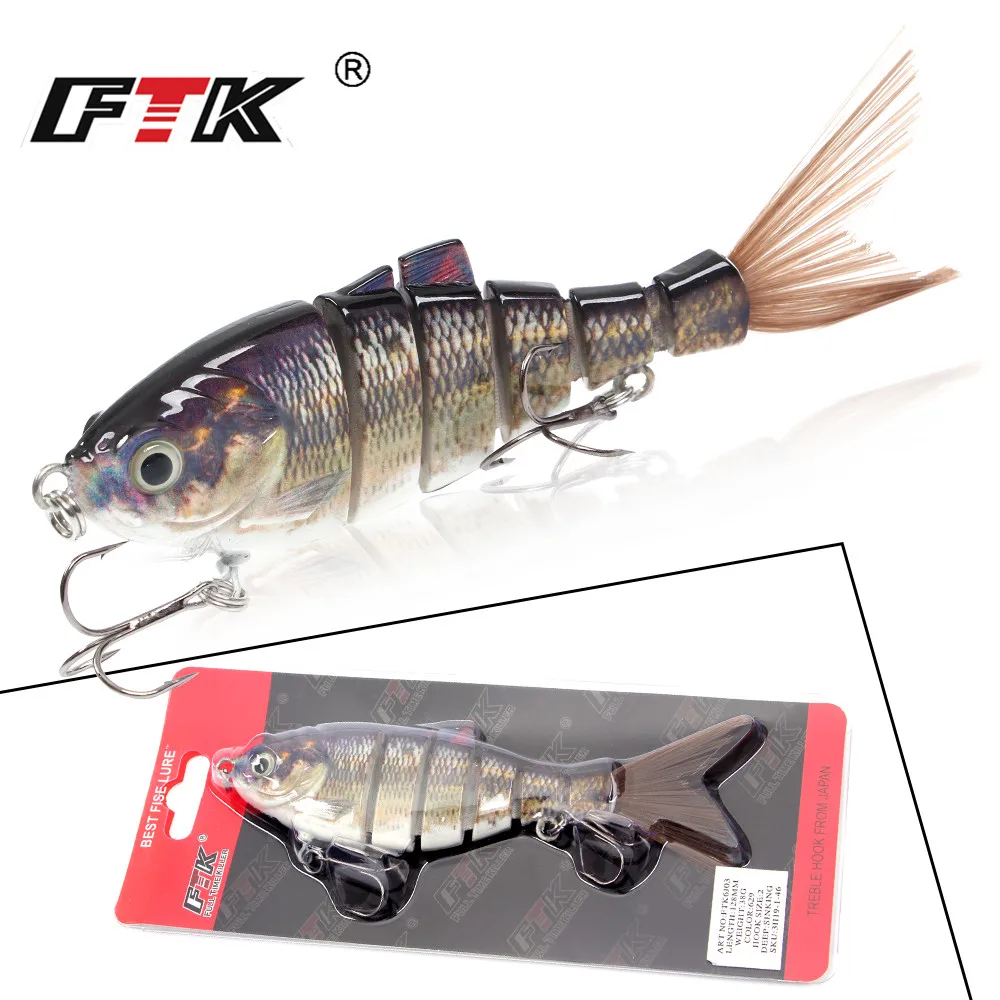 FTK-señuelo de pesca de pececillo multiarticulado, 44g, 12,8 cm, ojos 3D, 6 segmentos, cebo duro que se hunde, con anzuelo triple, Wobblers de lubina - imagen 5
