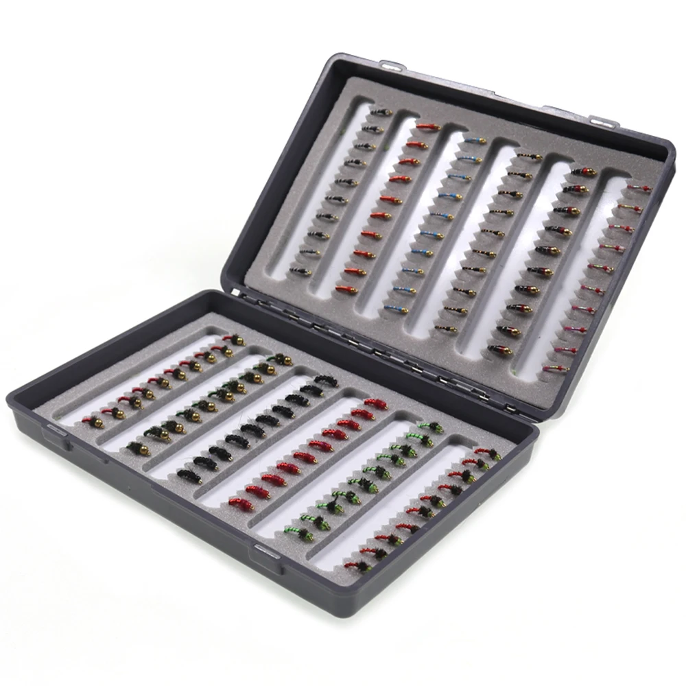 Bimoo-cebo de pesca con abalorios, combinación de 64/120 piezas, ninfa, Mosca, trucha, John Wood, Caddis, Bluegill, Crappie, Makerel - imagen 4