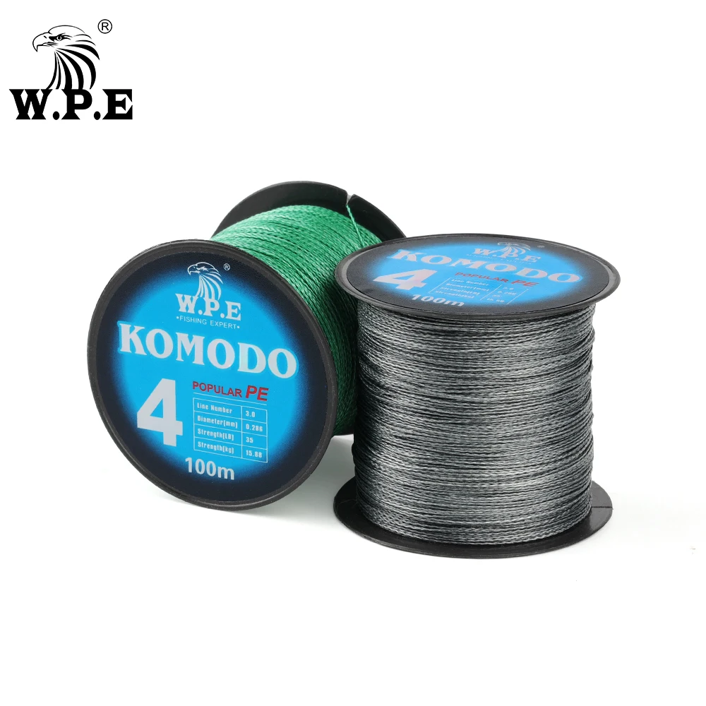 W.P.E KOMODO-sedal de Pesca trenzado, 4 hebras, 100m, 0,6 #-4,0 # PE, 10lb-40lb, aparejos de Pesca de carpa - imagen 5