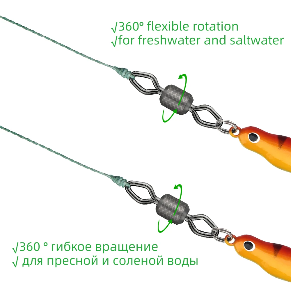 DNDYUJU 50 Uds Pesca giratoria 6-#12 tamaños conector sólido rodamiento emerillones de Pesca giratoria s de acero inoxidable laminado en cuentas de Pesca - imagen 4