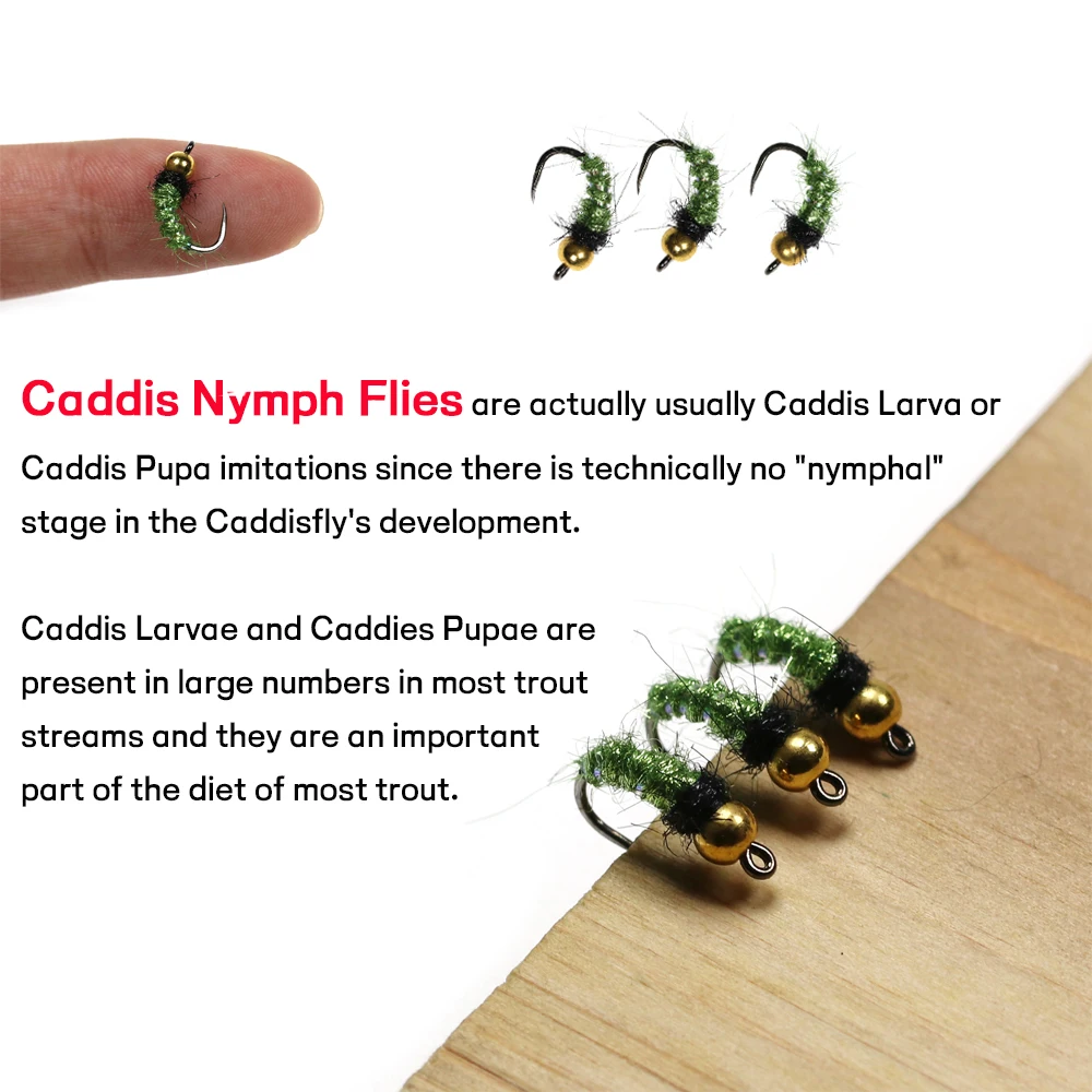 WIFREO-señuelo de pesca de insectos artificiales, 6 piezas, cabeza de cuentas de latón, hundimiento rápido, Mosca de Ninfa, trucha, #12 - imagen 4