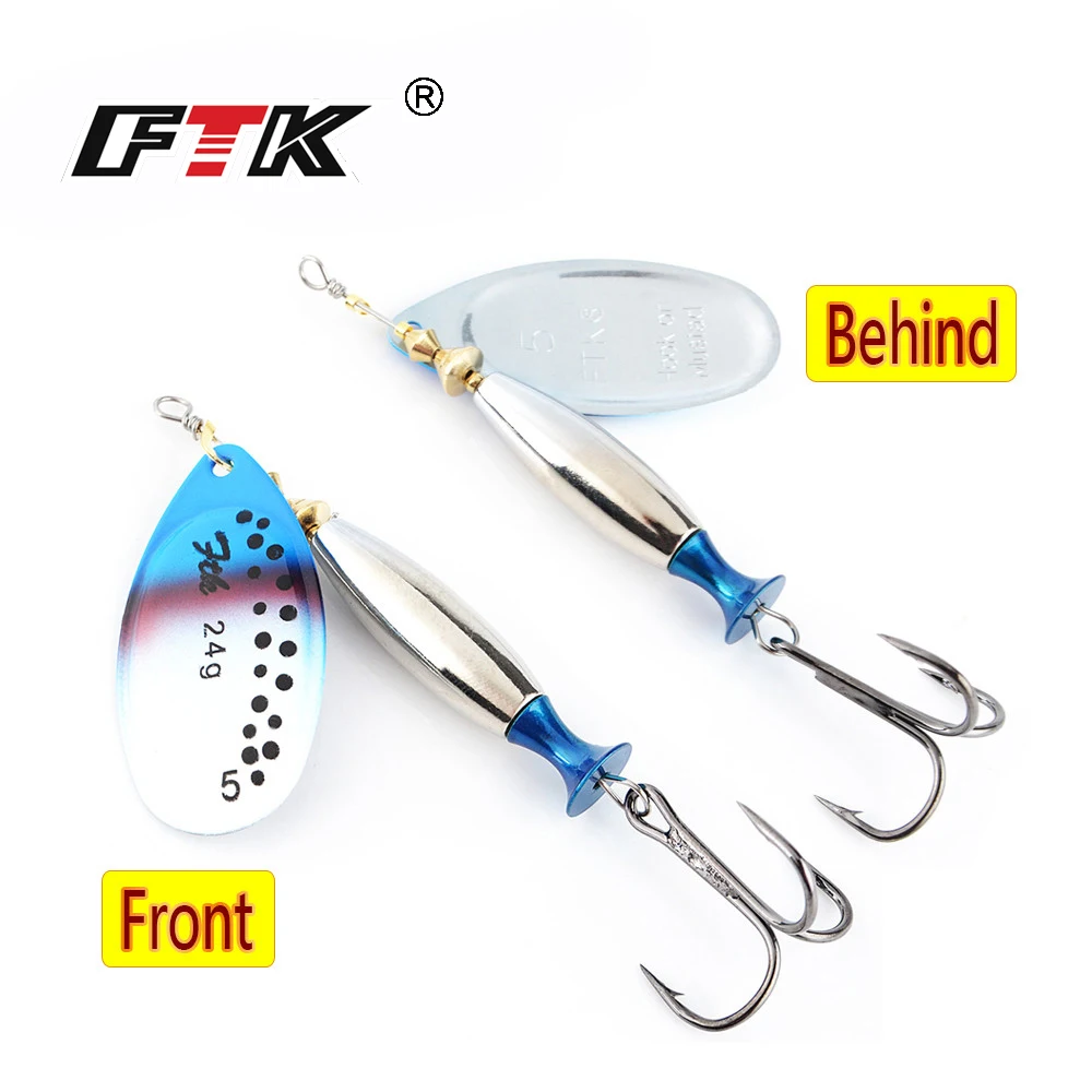 FTK-señuelo de Metal para pesca, cebo giratorio de 18g/24g, 1005003331149943 señuelos de pesca mar spinning cucharillas de pesca señuecon cuchara dura, señuelo de lubina, con plumas y agudos ganchos para pescar, 1 Uds. - imagen 5