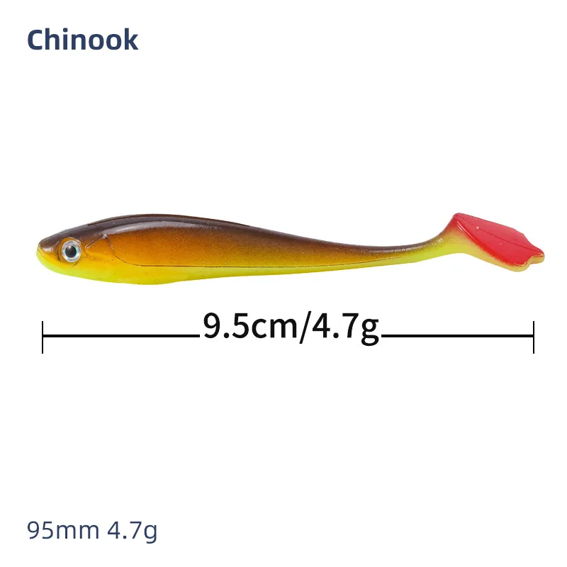 Chinook SoftBait señuelo 90mm cola de paleta grande Shad Swimbait 5 uds Set Wobblers cabeza de plantilla de pez de silicona Texas y anzuelos locos - imagen 4