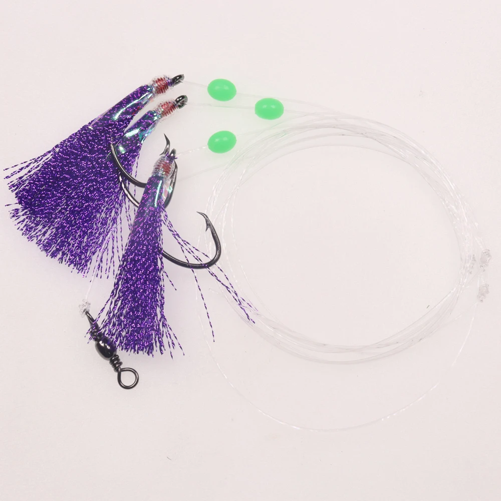 Anzuelos fuertes de 3 bolsas, aparejo de parpadeo grande, piel de pescado, Sabiki, Snapper, Snatcher, cebo de pesca de bacalao, Bule rojo y amarillo, 3/0 - 8/0 - imagen 5