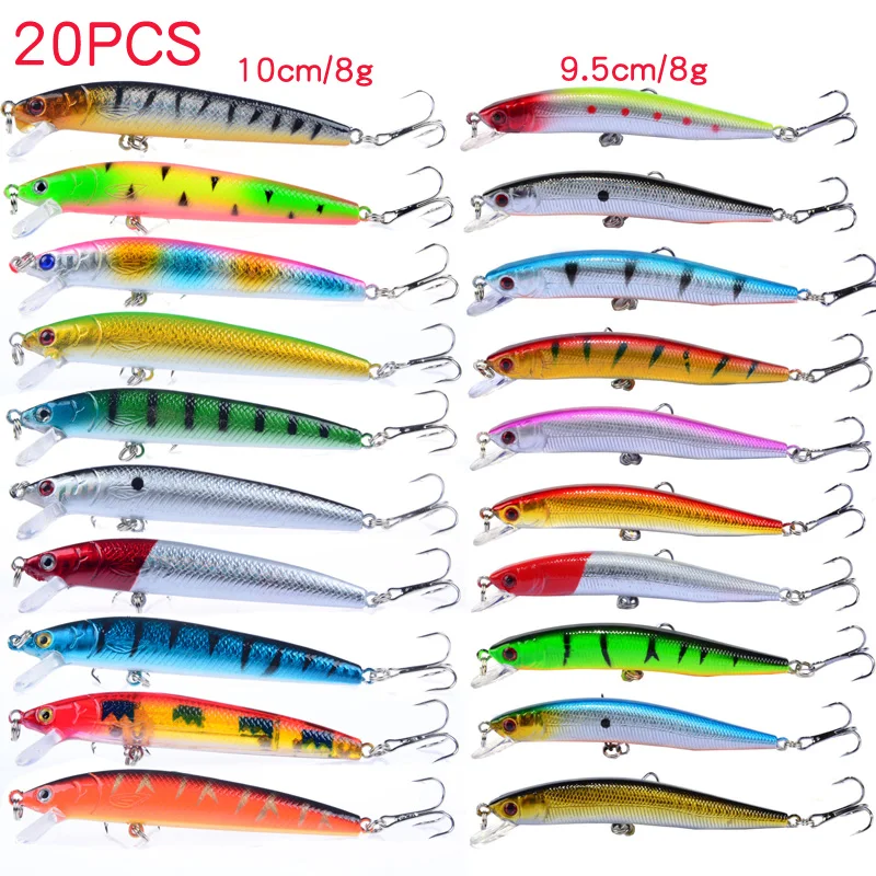 Juego de Señuelos de Pesca de cebo Artificial, Kit de cebo de pesca de carpa Topwater, juego de señuelos de pececillo duro, juego de 20 piezas
