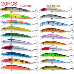 Juego de Señuelos de Pesca de cebo Artificial, Kit de cebo de pesca de carpa Topwater, juego de señuelos de pececillo duro, juego de 20 piezas