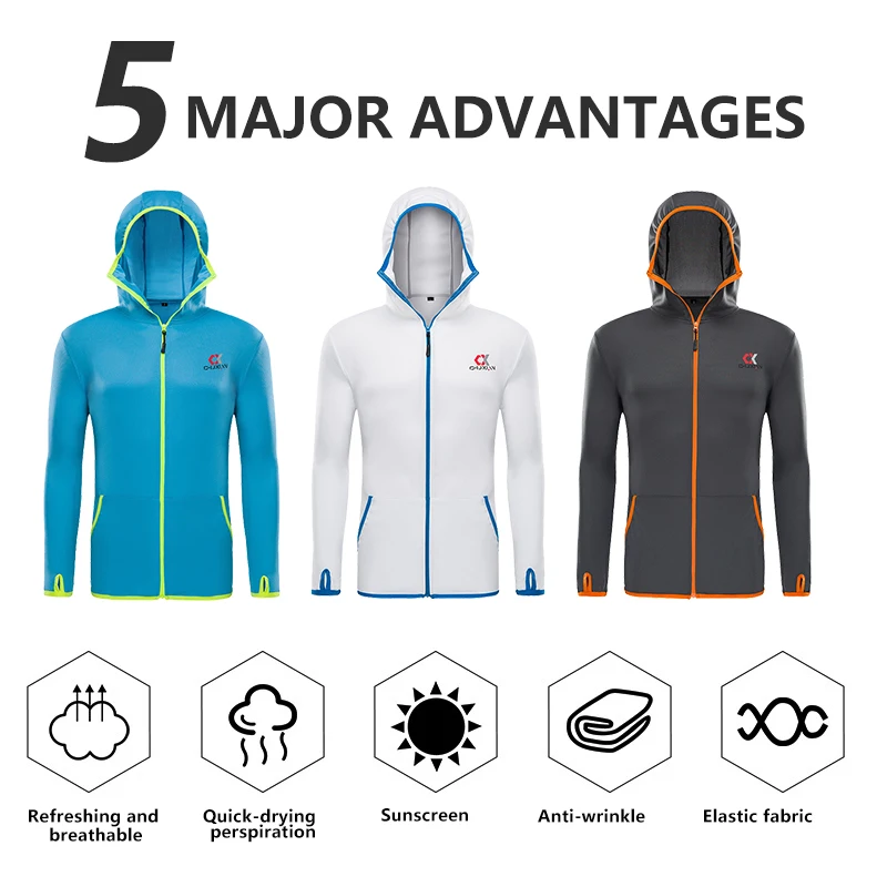 Ropa de pesca, camisa, chaqueta de seda de hielo, secado rápido, ropa deportiva, protección solar, cuello facial, Anti-UV, transpirable, con capucha - imagen 2