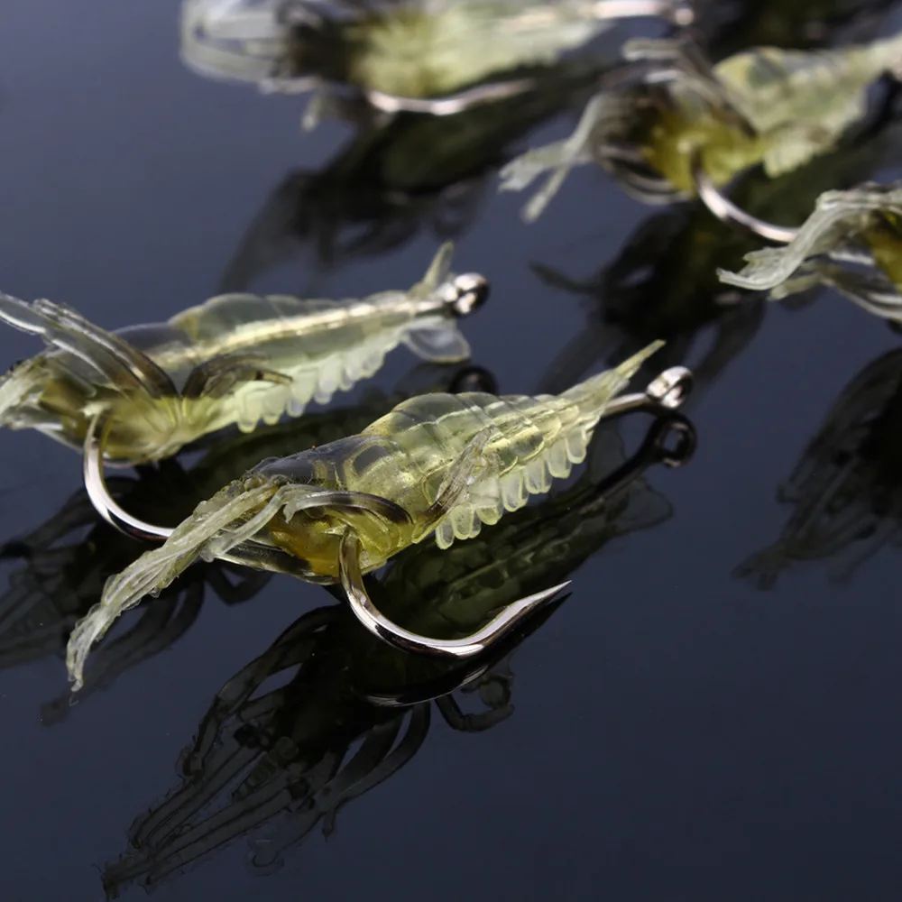 Señuelos blandos de camarón herbívoro, cebos artificiales de silicona con anzuelos, aparejos de Pesca de carpa y lubina, 5cm, 1,3g, 10 Uds. - imagen 5