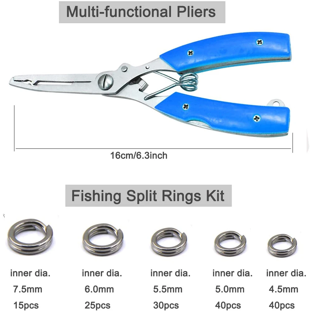 Kit de alicates de pesca con anillos divididos de acero inoxidable, Conector de señuelo, aparejos de pesca para agua dulce y salada, 151 Uds. - imagen 2