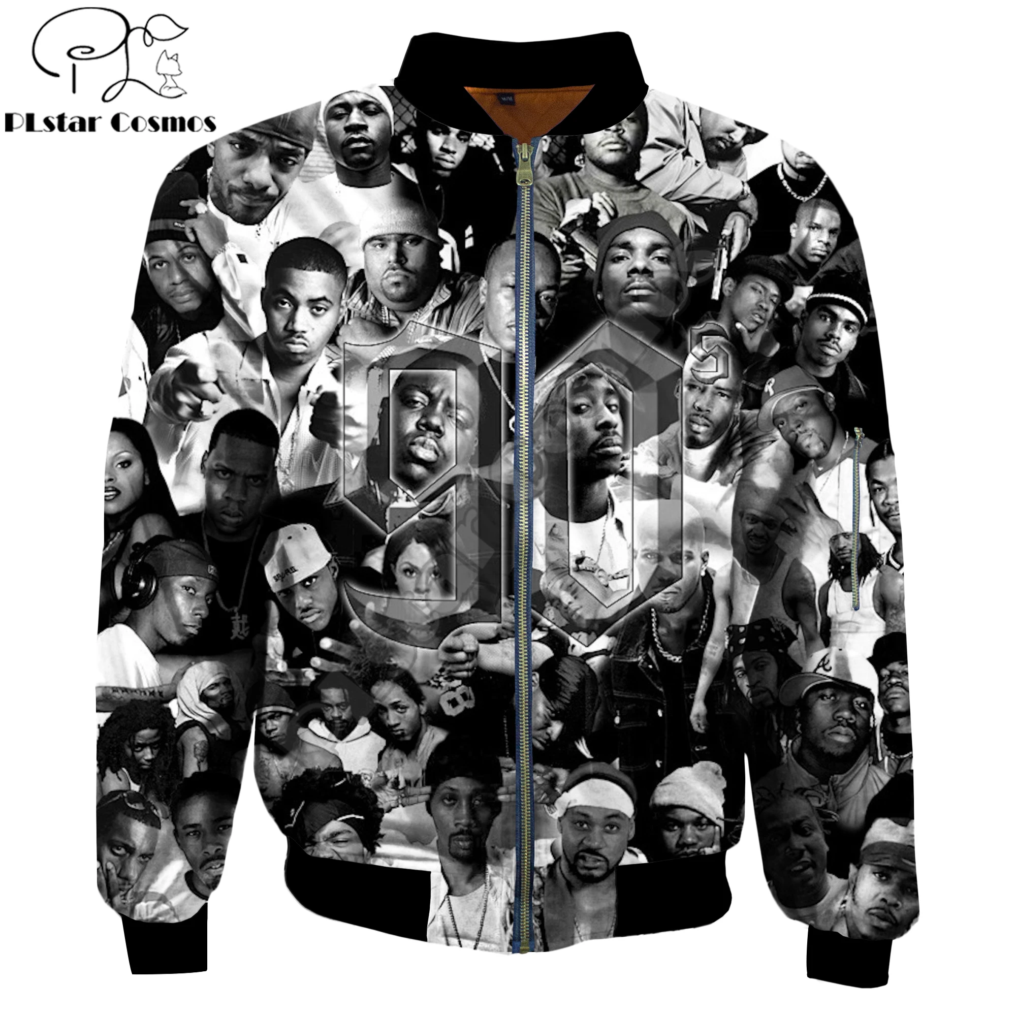 Chaquetas bomber cálidas a la moda para hombre, rapero de los 90, 2pac Tupac, estampado 3d, prendas de vestir gruesas de manga larga con bolsillo, chaqueta informal Unisex con cremallera