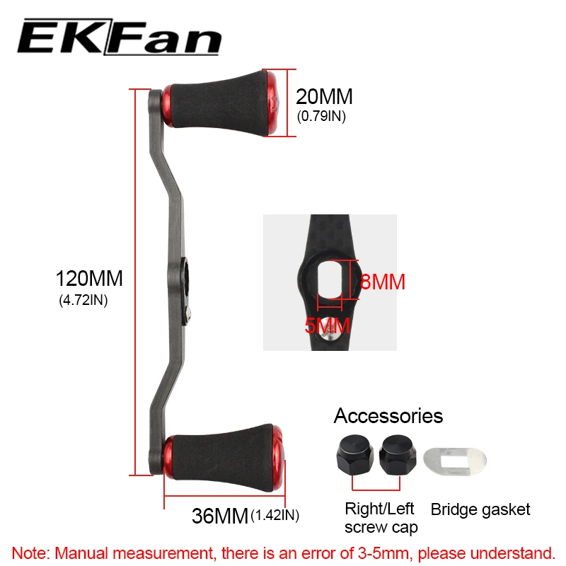 EKfan-mango de pesca de fibra de carbono, nuevo diseño de longitud de 120MM + perilla de EVA con orificio de 8x5 para carrete Daiwa, accesorio de aparejos de pesca - imagen 5