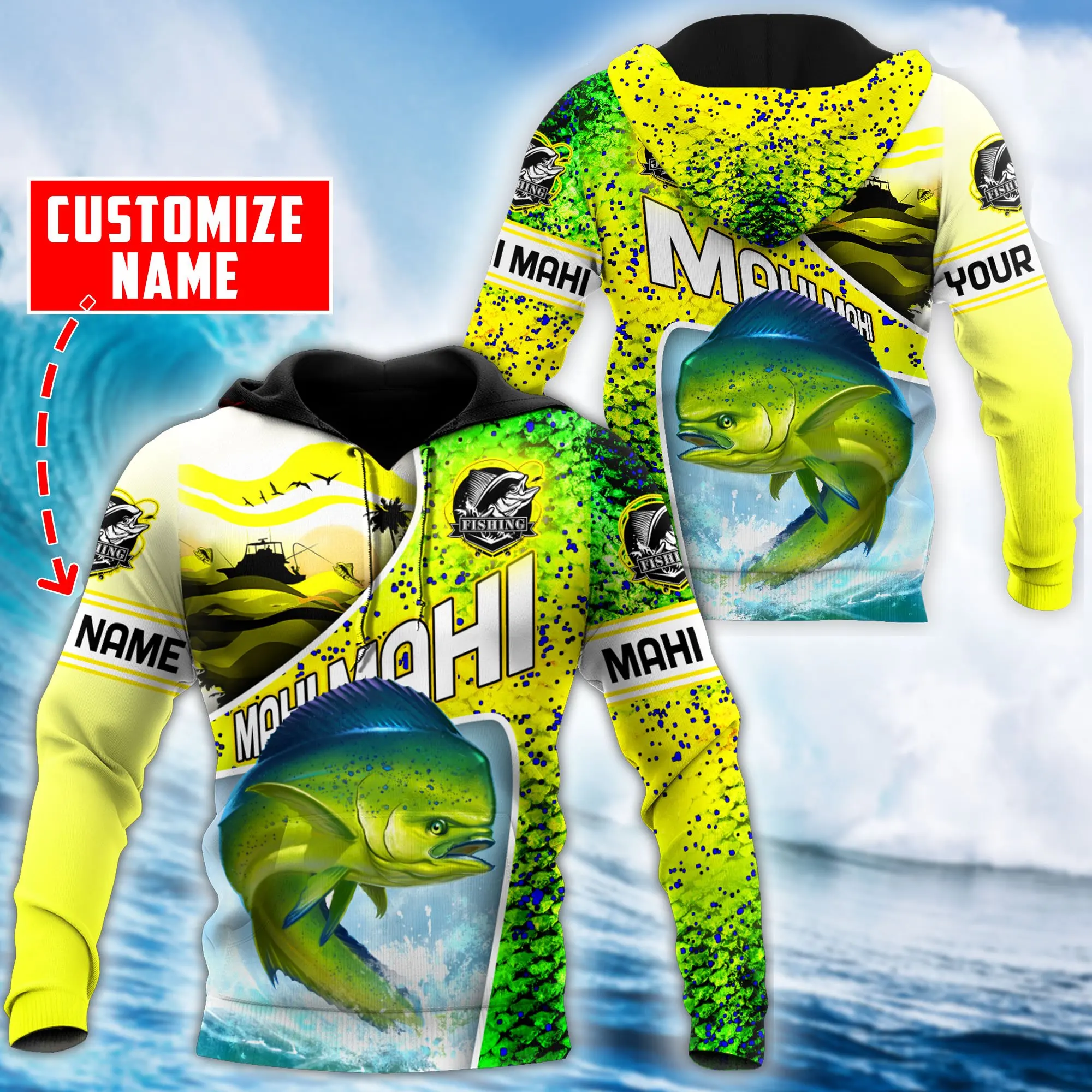 Aangepaste naam Mahi-mahi vissen schubben 3D Afdrukken heren Hoodie & Sweatshirt Herfst Unisex Zip Hoodie Casual Trainingspakken KJ776 - imagen 2