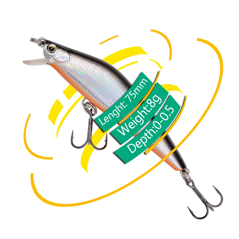 THETIME JD75 8g pececillo flotante señuelo de pesca 75mm cebo duro Artificial aparejos de pesca para lubina perca Lucio trucha señuelos - imagen 2