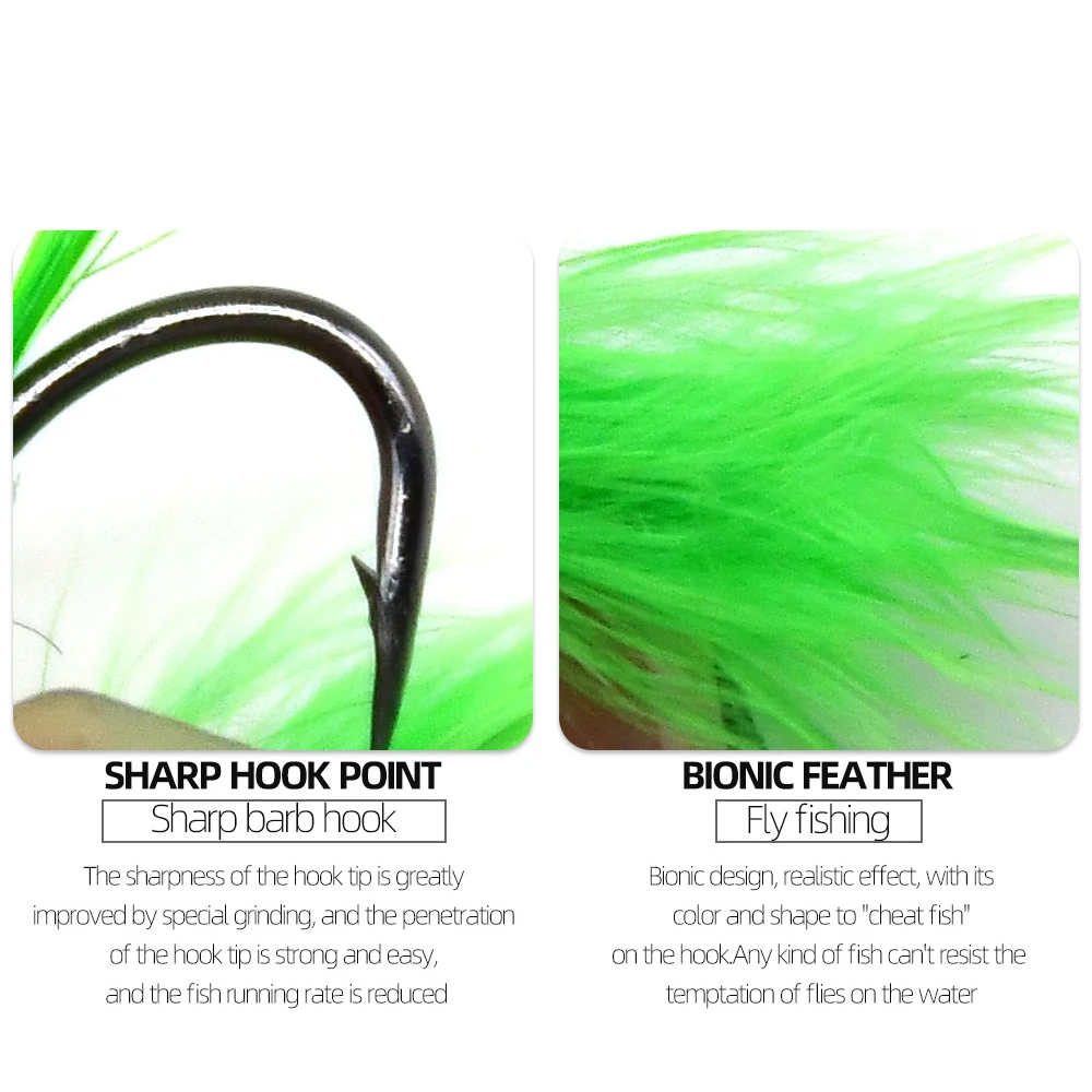 MNFT 10 piezas 6 #   Cabido negro verde Flash Streamer mosca trucha espinillas pesca moscas anzuelo pez señuelo - imagen 5