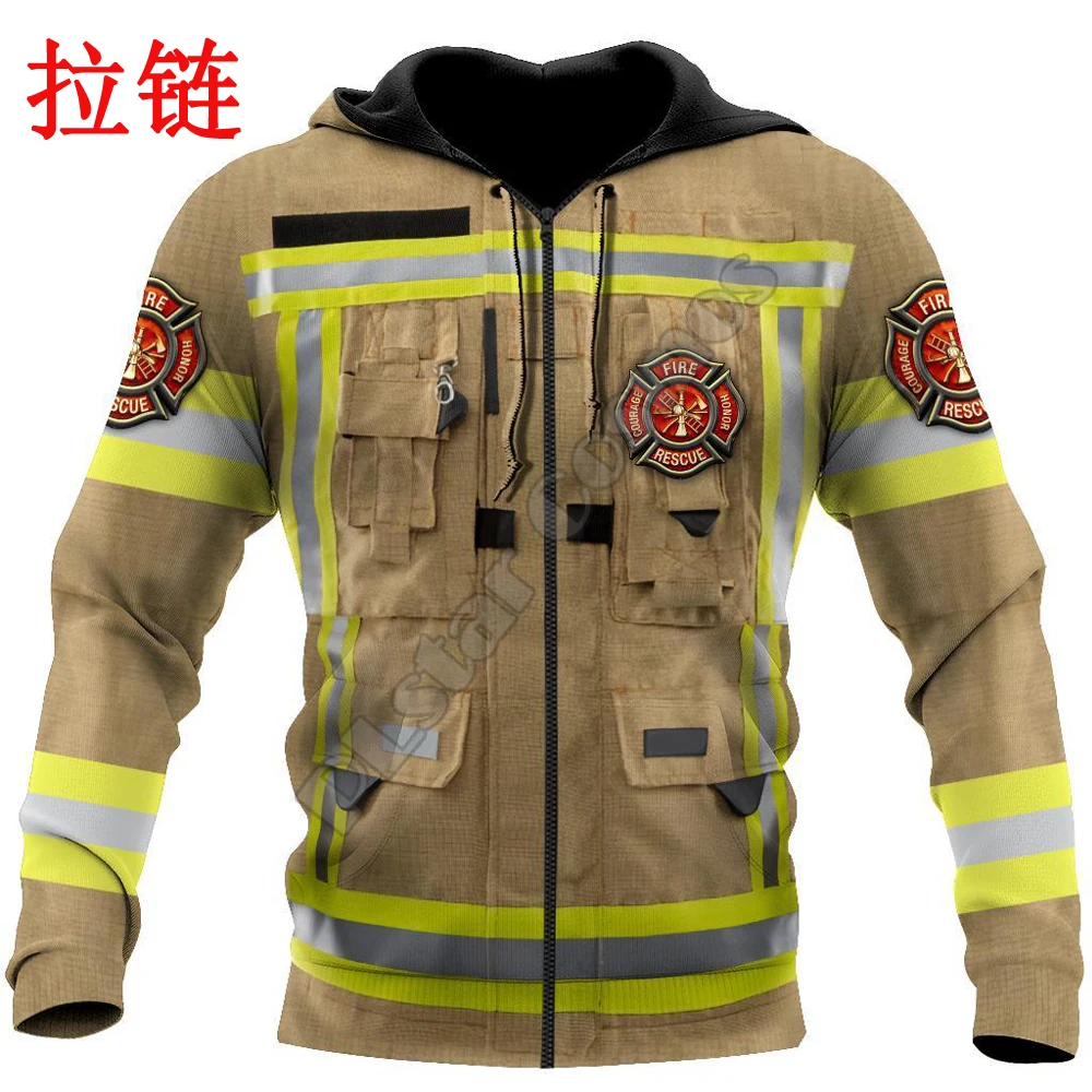 Sudadera con capucha y cremallera – Estampado 3D bombero hombre
